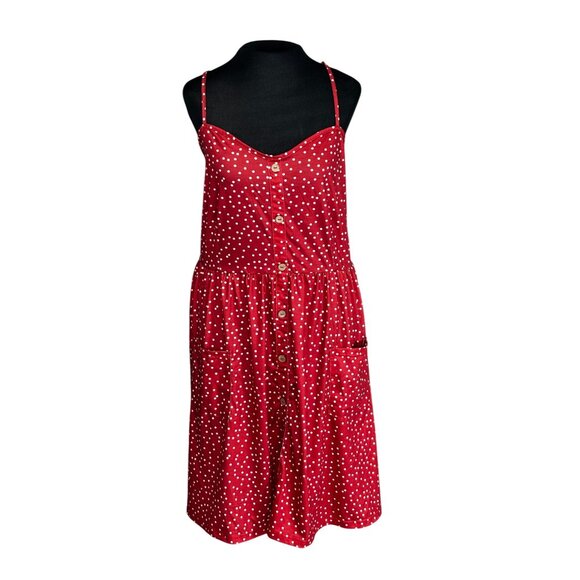 Womens Red Polka Dot Button-Front Sundress With Pockets & Adjustable Straps Size - Picture 1 of 9